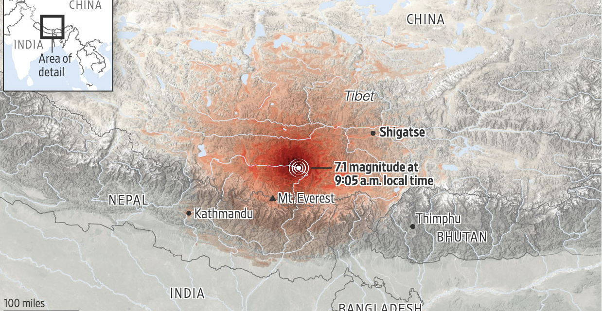 Earthquake near Tibet Holy City kills 126 and injures more than 150 while damaging thousands of buildings